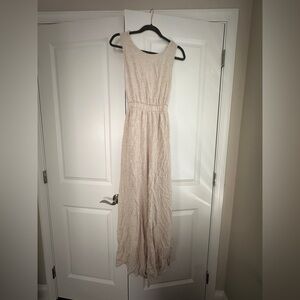 New York & Company Cream Sleeveless Jumpsuit